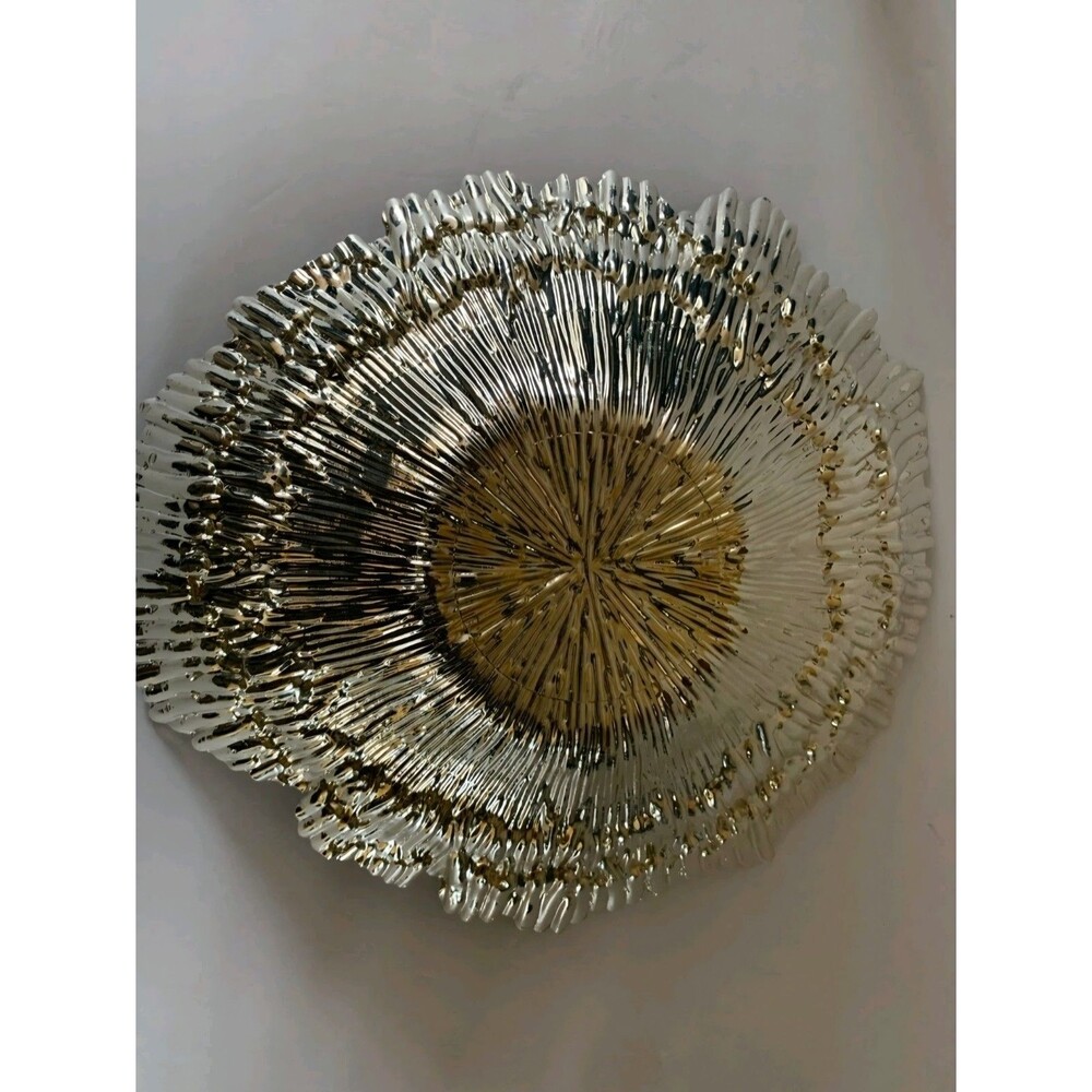 Beautiful MCM Handmade Glass Plate MetallicGold Abstract Cool Wall Decor 15" EuC